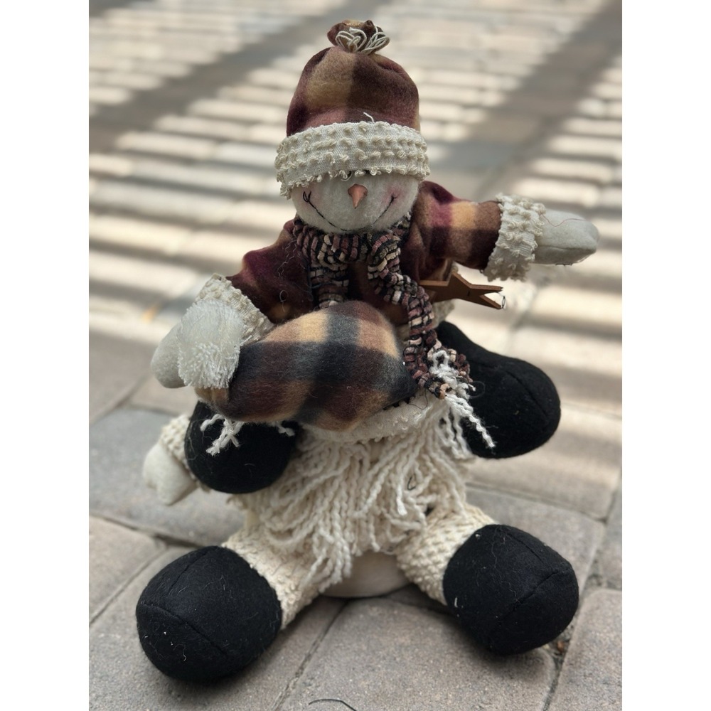 Vintage Primitive Snowman Doll Plush Christmas Holiday Decor Plaid Rustic